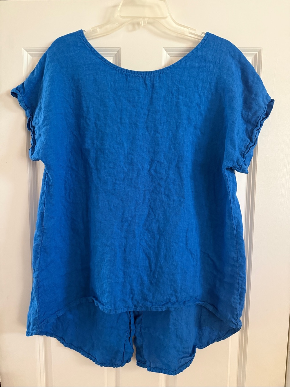 Terzo Millennio Blue 100% Linen Short-Sleeve Tunic Top - Size L Made in Italy